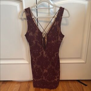 Tobi Red Bodycon Cocktail Dress Plunge Neckline